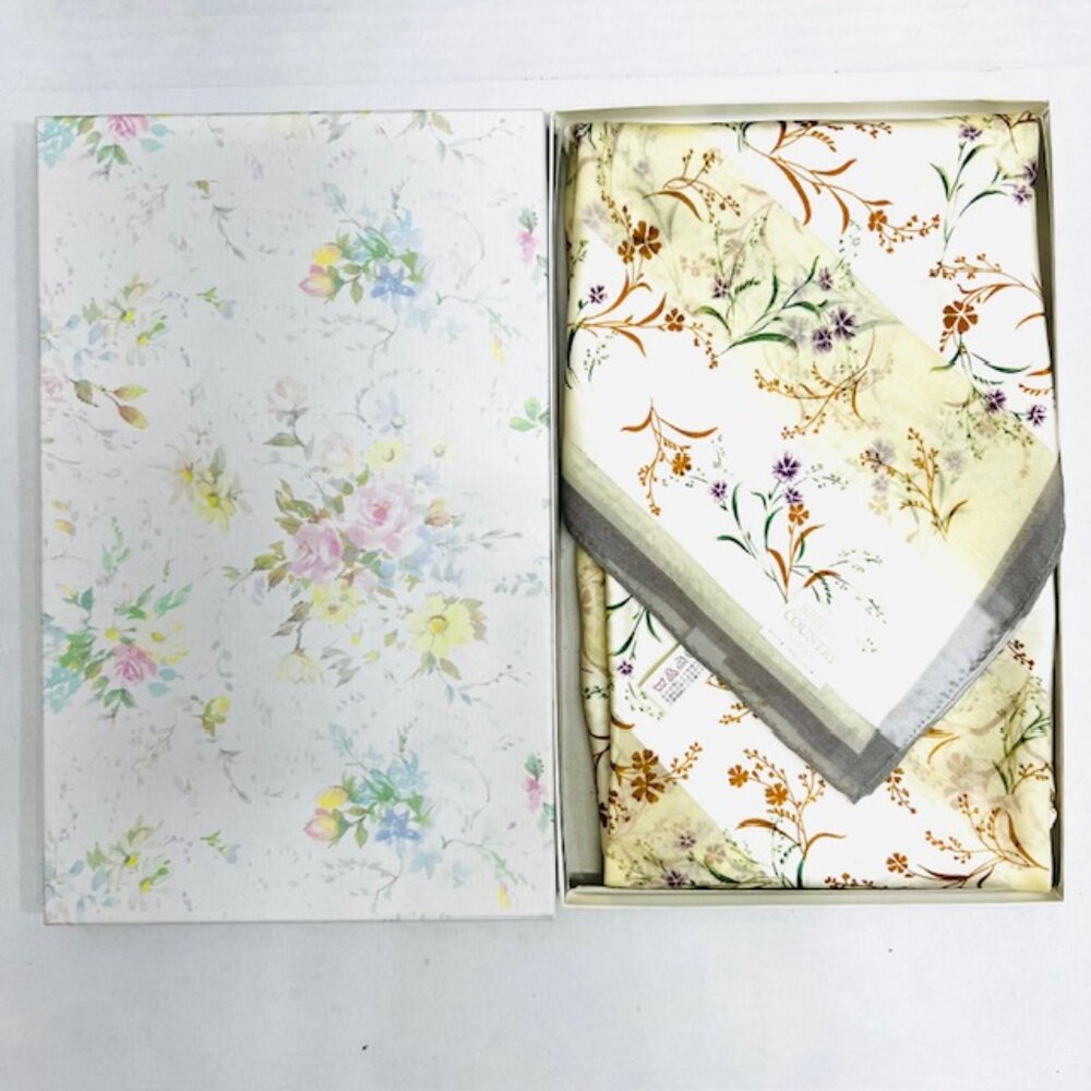 New W/ Box Elegant British Counrty Scarf 100% Silk Chiffon Satin 34"Ivery Floral - Picture 6 of 13